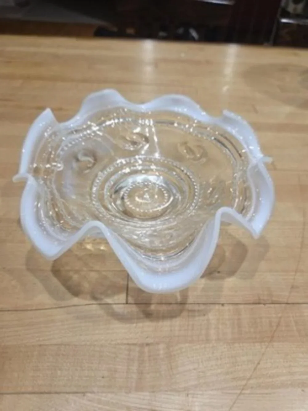 Antique Jefferson Northwood Astro Clear Opalescent Ruffled Footed Bowl 9